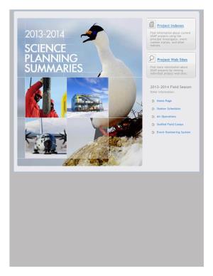 2013-2014 Science Planning Summaries