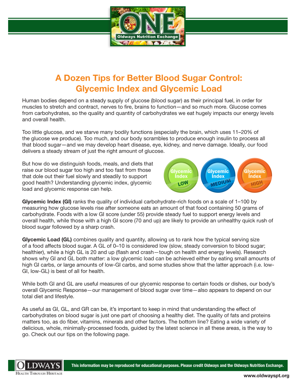 A Dozen Tips for Better Blood Sugar Control: Glycemic Index And