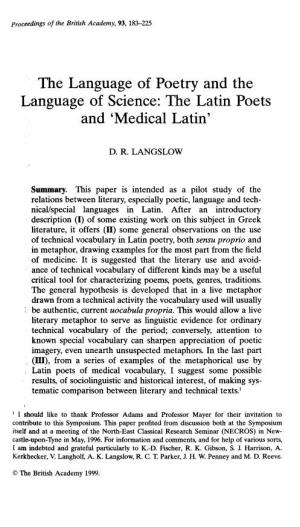 The Latin Poets and ‘Medical Latin’