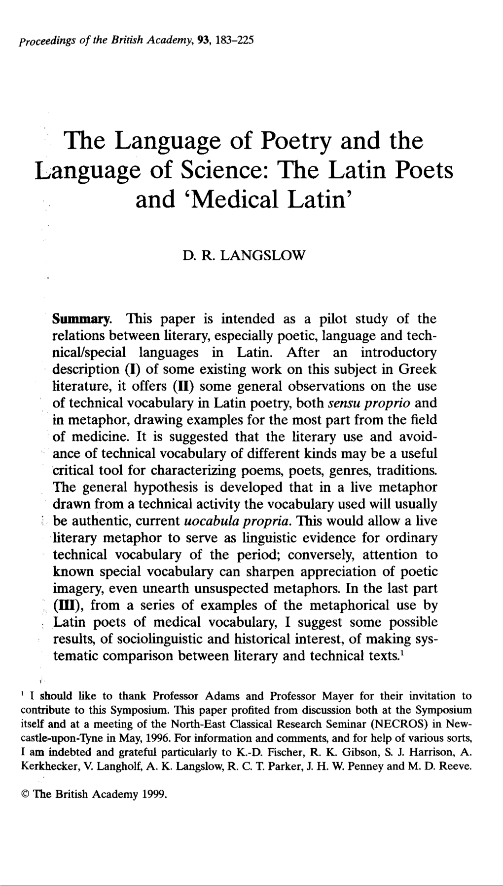 The Latin Poets and ‘Medical Latin’