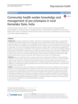 Community Health Worker Knowledge and Management of Pre-Eclampsia