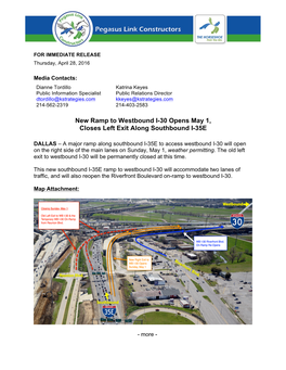 New Ramp to Westbound I-30 Opens May 1, Closes Left Exit Along Southbound I-35E
