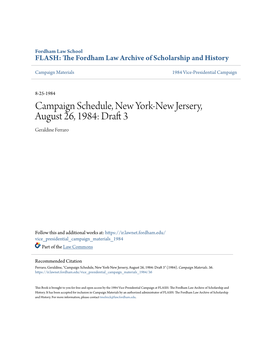 Campaign Schedule, New York-New Jersery, August 26, 1984: Draft 3 Geraldine Ferraro