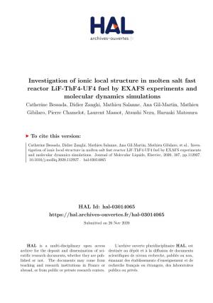Investigation of Ionic Local Structure in Molten Salt Fast Reactor Lif-Thf4