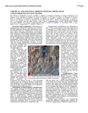 Chemical and Textural Observations by Chemcam of Conglomerates in Gale Crater R.C