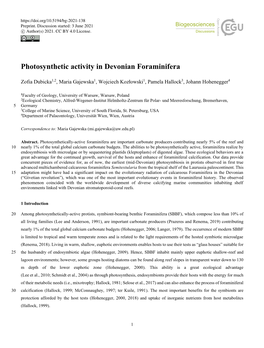 Photosynthetic Activity in Devonian Foraminifera