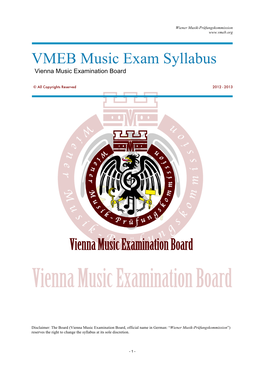 VMEB Music Exam Syllabus Vienna Music Examination Board