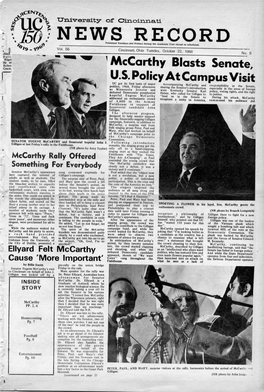 University of Cincinnati News Record. Tuesday, October 22, 1968. Vol. LVI