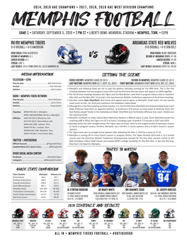 Memphis Football Game 1 • Saturday, September 5, 2020 • 7 Pm Ct • Liberty Bowl Memorial Stadium • Memphis, Tenn