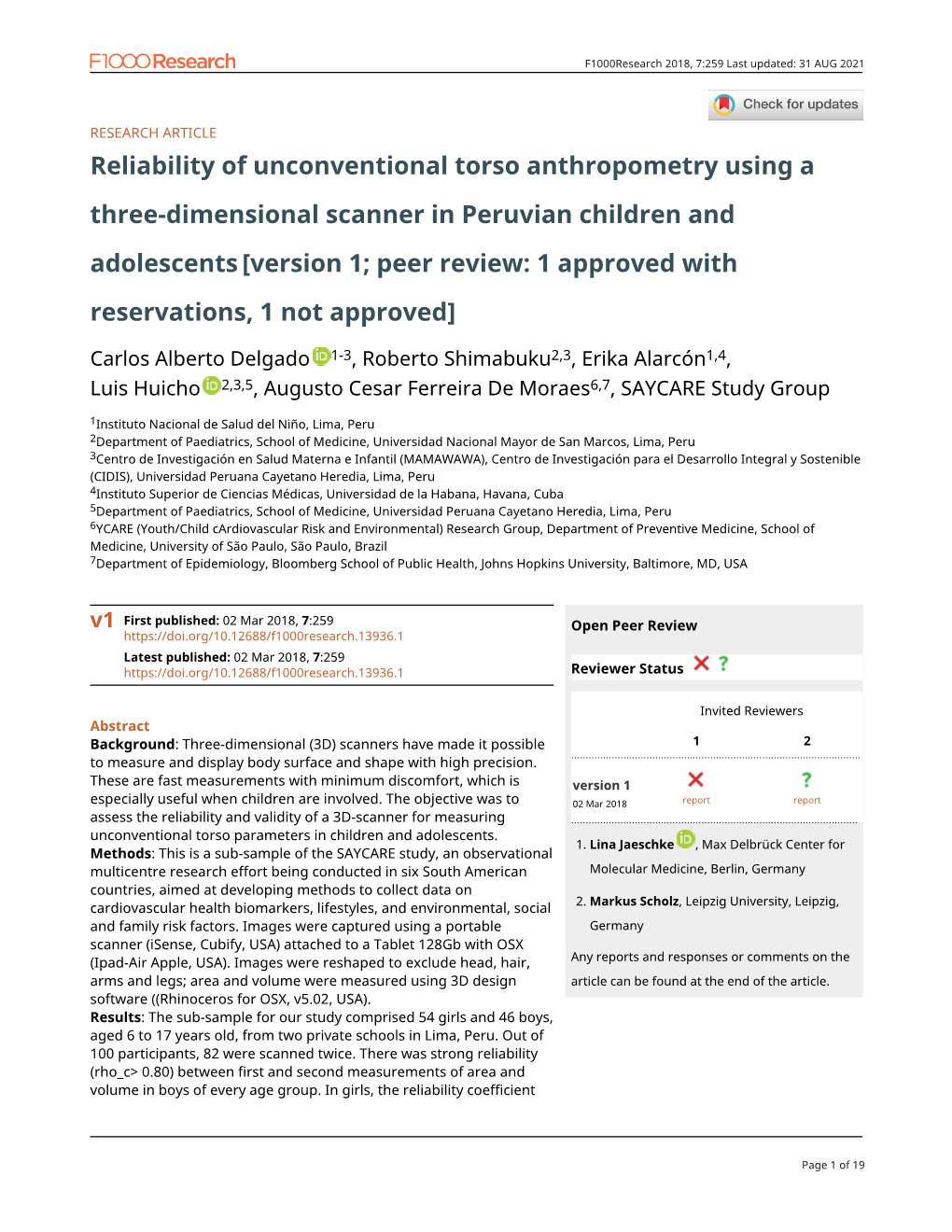 Reliability of Unconventional Torso Anthropometry Using a Three