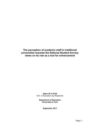 The Perception of Academic Staff in Traditional Universities Towards the National Student Survey: Views on Its Role As a Tool for Enhancement