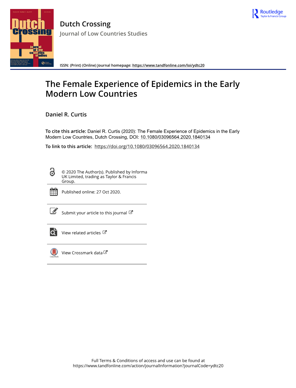 The Female Experience of Epidemics in the Early Modern Low Countries