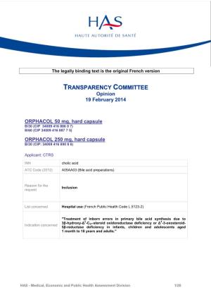 TRANSPARENCY COMMITTEE Opinion 19 February 2014
