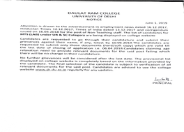 Daulat Ram College (University of Delhi) Provisional List of Candidates Applied for the Post of Mts(Lab) S.No Name F