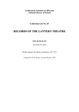 Lantern Theatre List 87