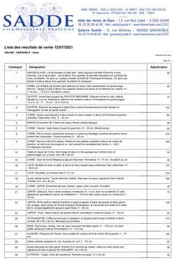 Liste Des Résultats De Vente 12/07/2021 ONLINE - GRENOBLE - Vente Résultat Sans Frais