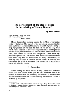 The Development of the Idea of Peace in the Thinking of Henry Dunant *