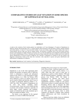Comparative Studies of Leaf Venation in Some Species of Sapindaceae of Malaysia