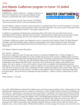 2Nd Master Craftsmen Program to Honor 10 Skilled Tradesmen GAINESVILLE - Master Craftsmen