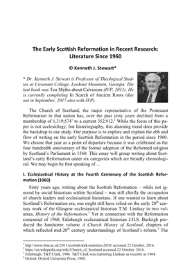 "The Early Scottish Reformation in Recent Research: Literature Since