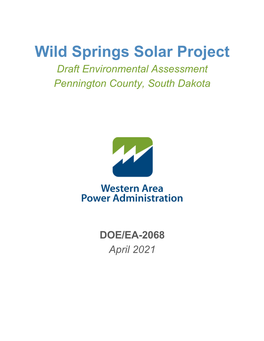Wild Springs Solar Project Draft Environmental Assessment Pennington County, South Dakota
