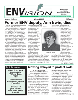 Former ENV Deputy, Ann Irwin, Dies Ann M