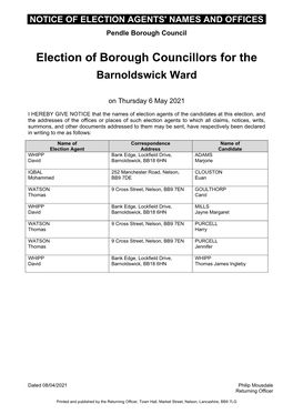 Election of Borough Councillors for The