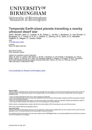 Temperate Earth-Sized Planets Transiting a Nearby Ultracool Dwarf Star Gillon, Michael; Jehin, E.; Lederer, S