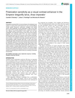 Polarization Sensitivity As a Visual Contrast Enhancer in the Emperor Dragonfly Larva, Anax Imperator Camilla R