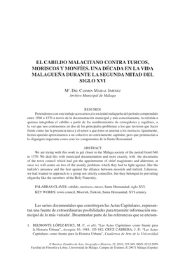 El Cabildo Malacitano Contra Turcos, Moriscos Y Monfíes. Una Década En La Vida Malagueña Durante La Segunda Mitad Del Siglo Xvi