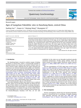 Ages of Liangshan Paleolithic Sites in Hanzhong Basin, Central China