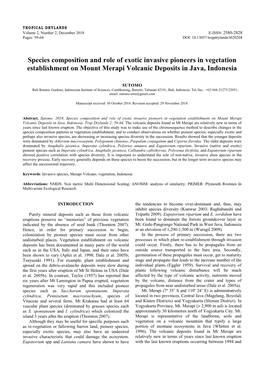 Species Composition and Role of Exotic Invasive Pioneers in Vegetation Establishment on Mount Merapi Volcanic Deposits in Java, Indonesia