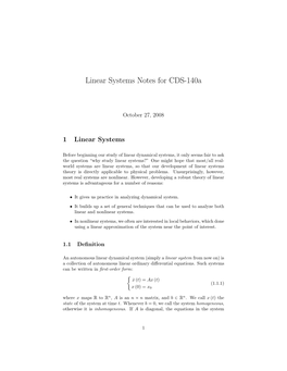 Linear Systems Notes for CDS-140A