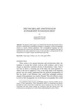 The Vocabulary and Syntax of Iconography in Sasanian Iran∗