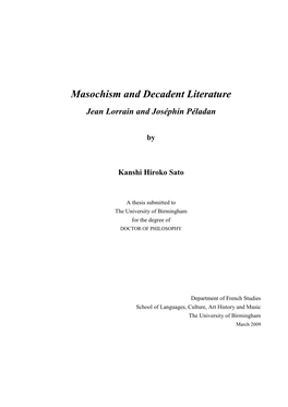 Masochism and Decadent Literature: Jean Lorrain and Joséphin Péladan