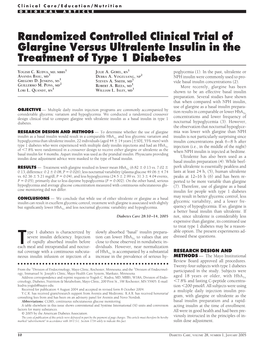 Randomized Controlled Clinical Trial of Glargine Versus Ultralente Insulin in the Treatment of Type 1 Diabetes