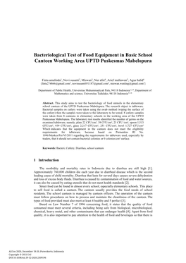 Bacteriological Test of Food Equipment in Basic School Canteen Working Area UPTD Puskesmas Mabelopura