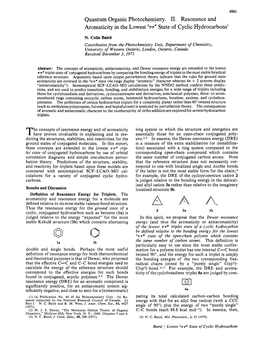 Quantum Organic Photochemistry. 11. Resonance and Aromaticity in the Lowest 3 State of Cyclic Hydrocarbons'