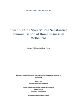 The Substantive Criminalisation of Homelessness in Melbourne