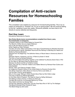 Compilation of Anti-Racism Resources for Homeschooling Families