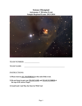 Science Olympiad Astronomy C Division Event Sample Regional Exam: 2013-2014