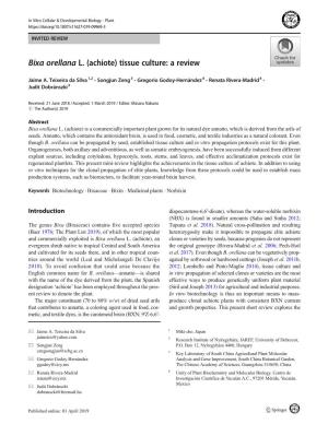 Bixa Orellana L. (Achiote) Tissue Culture: a Review