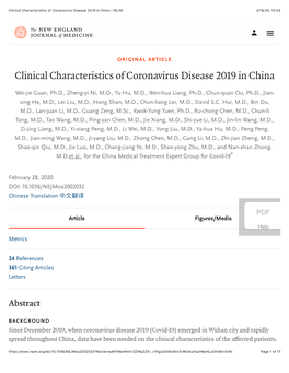 Clinical Characteristics of Coronavirus Disease 2019 in China | NEJM 4/18/20, 10�54