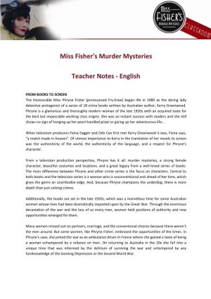 Miss Fisher's Murder Mysteries Teacher Notes