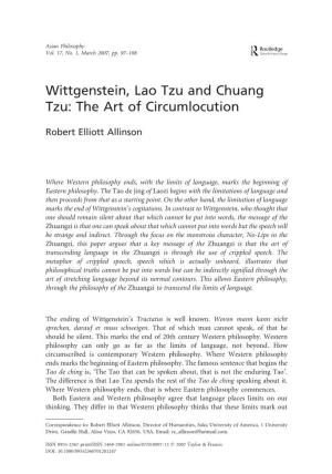 Wittgenstein, Lao Tzu and Chuang Tzu: the Art of Circumlocution