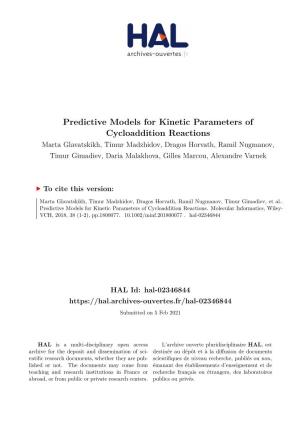 Predictive Models for Kinetic Parameters of Cycloaddition