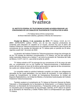 TV Azteca Tiene El Firme Compromiso De Llevar Televisión Abierta Y Gratuita a Millones De Mexicanos—