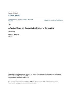 A Purdue University Course in the History of Computing