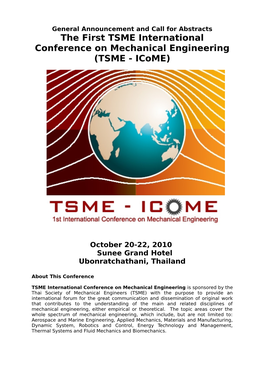 TSME International Conference on Mechanical Engineering (TSME - Icome)