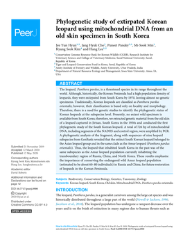 Phylogenetic Study of Extirpated Korean Leopard Using Mitochondrial DNA from an Old Skin Specimen in South Korea